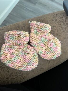 Handmade Pastel Knit Baby Booties - Pink, Cream & Mint